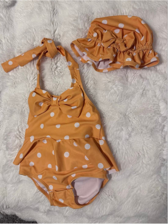 Unbranded Other - Baby Unbranded One Piece Swimsuit Gold White Polka Dot 6-12 Months